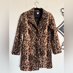 SELECTIONS Vintage Vegan Fur Leopard Print Women's Coat - Small